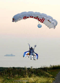 FILE PHOTO: Skydiver Felix Baumgartner comes into land in Calais after freefall across English Channel.