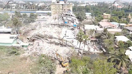 Aerial video from Myanmar shows flattened building after earthquake