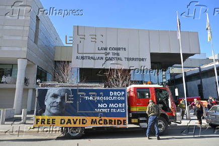 Supporters of Australian whistleblower David McBride rally outside Canberra supreme court
