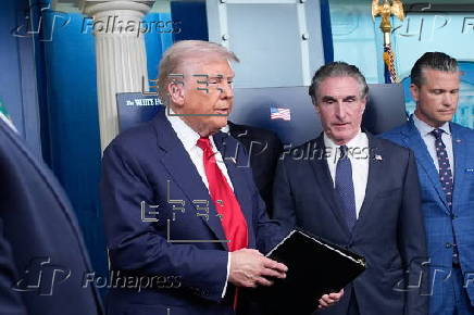 US President Donald Trump addresses the media at the White House