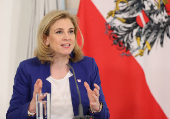 Austrian Foreign Minister Meinl-Reisinger addresses a press conference in Vienna