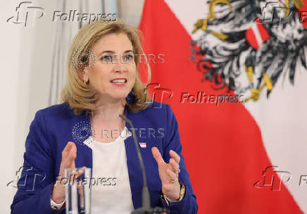 Austrian Foreign Minister Meinl-Reisinger addresses a press conference in Vienna