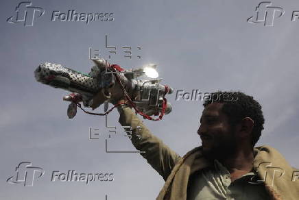Houthi supporters protest against the USA, Israel
