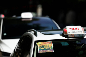 French taxi drivers protest near the Bercy Economy and Finance Ministry Paris