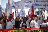 Members of Chile's Worker's Union protest in Santiago