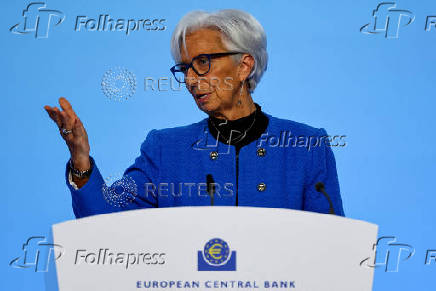 FILE PHOTO: ECB President Lagarde addresses the media following the Governing Council's monetary policy meeting in Frankfurt