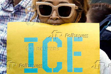 People protest against ICE outside U.S. immigration court in New York