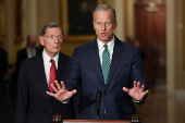 U.S. Senate Majority Leader Thune holds his weekly press conference at Capitol in Washington