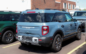 2025 Ford Bronco Sport vehicles sit on a dealership lot for sale in Dearborn, Michigan