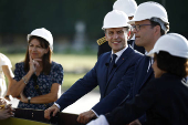 French President Macron visits reinstallation site of Olympic cauldron in Paris