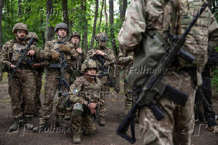 Foreign volunteers of the Ukrainian National Guard brigade attend military exercises at a training ground near a front line in Kharkiv region