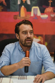 Executive Director of Cristosal Noah Bullock addresses the media, in Guatemala City