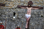 Stations of the Cross performance at medieval village of Ourem