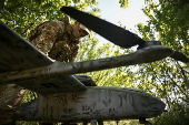 Member of the National Police Special Purpose Battalion prepares an unmanned aerial vehicle for reconnaissance flight on a front line in Zaporizhzhia Region