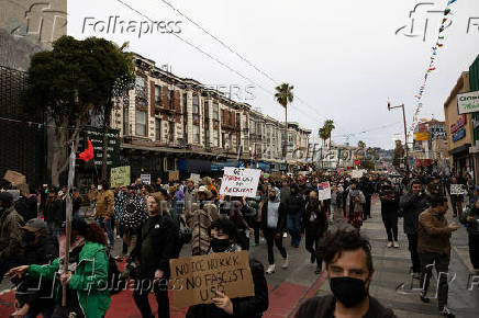 Protest against federal immigration sweeps, in San Francisco