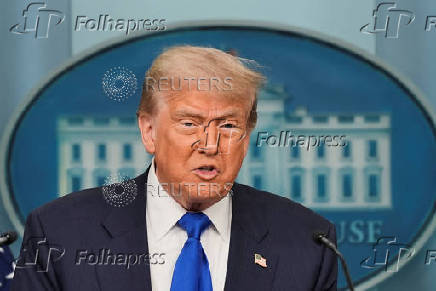 U.S. President Trump speaks to the media at the White House in Washington