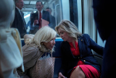 Christine Toretti chats with U.S. Senator Marsh Blackburn (R-TN), on the subway to the Capitol building, in Washington