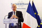 French central bank governor Villeroy de Galhau holds a press conference on state of economy