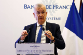 French central bank governor Villeroy de Galhau holds a press conference on state of economy