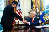 US President Trump, Elon Musk attend press conference in the White House's Oval Office