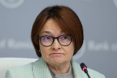 Elvira Nabiullina, Governor of Russian Central Bank, attends a press conference in Moscow