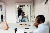 State Senator Zellnor Myrie prepares before the New York City Democratic Mayoral Primary Debate , in New York City