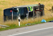 A view of the scene of a crashed FlixBus bus that was en route from Copenhagen to Berlin