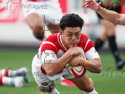 Japan beats Wales at a rugby test match