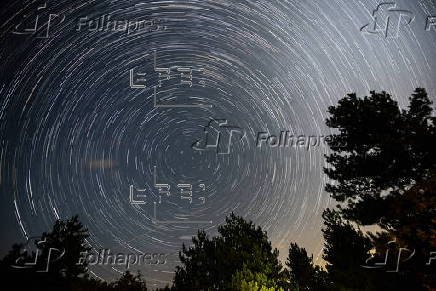 Perseid meteor shower over lake of Kozjak near Skopje