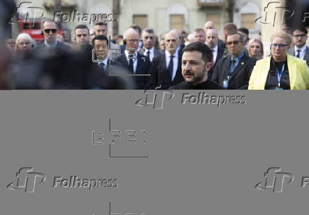 Ukrainian President Zelensky visits site of Russian missile strike in Kyiv