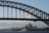 The Sydney Opera House at sunrise in Sydney