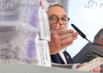 Head of Freedom Party Herbert Kickl attends a press conference in Vienna