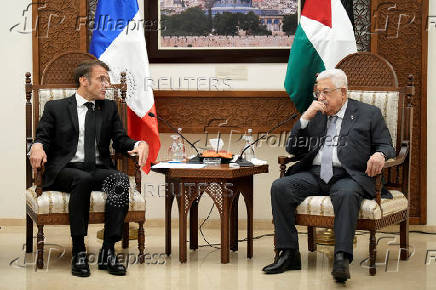 FILE PHOTO: French President Macron meets with Palestinian President Abbas, in Ramallah