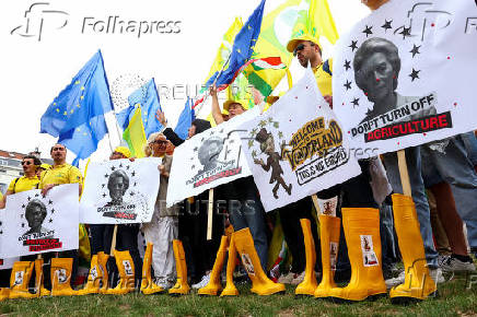 Farmers protest against proposed cuts to Common Agricultural Policy (CAP) funding, in Brussels