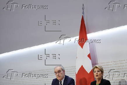 Swiss Federal President addresses press conference on Trump's tariffs in Bern