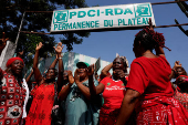 Partisans of PDCI (Democratic Party of Cote d'Ivoire) protest at their headquarters in Abidjan
