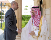 Saudi Foreign Minister Prince Faisal bin Farhan meets the French Minister of Europe and Foreign Affairs Jean-Noel Barrot in Riyadh, Saudi Arabia