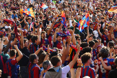 FC Barcelona celebrate winning LaLiga