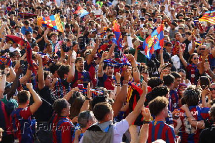 FC Barcelona celebrate winning LaLiga