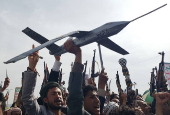 Houthi supporters protest against the USA, Israel