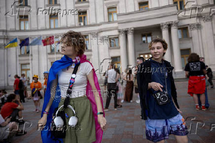 Kyiv Pride LGBTQI+ event outside foreign ministry building in Kyiv