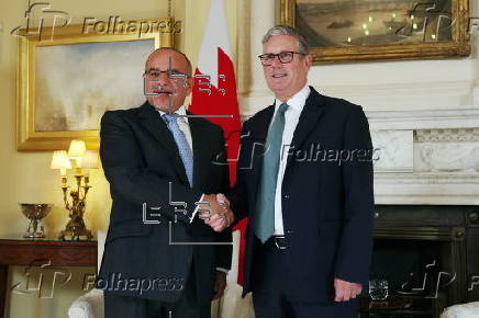 Britain's prime minister welcomes Bahrain's crown prince to 10 Downing Street in London