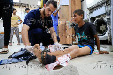People receive treatment at Nasser Hospital in Khan Younis, southern Gaza Strip