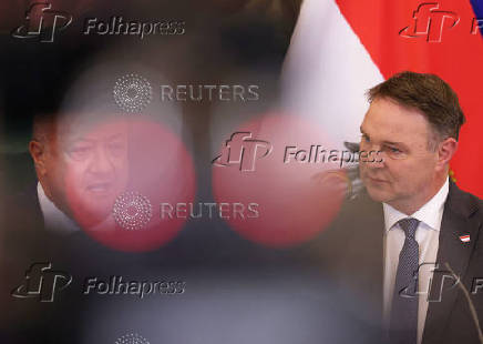 Austrian Chancellor Stocker, and Vice Chancellor Babler attend a press conference in Vienna