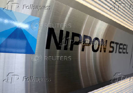 FILE PHOTO: The Nippon Steel logo is displayed at the company's East Nippon Works Kimitsu Area plant in Kimitsu