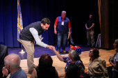 U.S. Congressman Mike Lawler (R-NY) attends a town hall meeting in Mahopac, New York