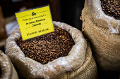 Brazilian Bourbon Cerrado coffee beans are displayed at Porto Rico Importing Co. store in New York City