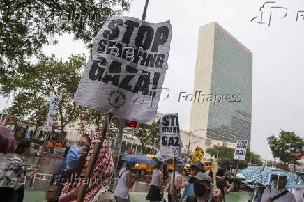 'Stop starving Gaza' protest nearby United Nations headquarters
