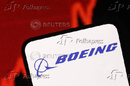Illustration shows Boeing logo and rising stock graph