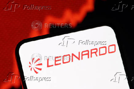Illustration shows Leonardo logo and rising stock graph
